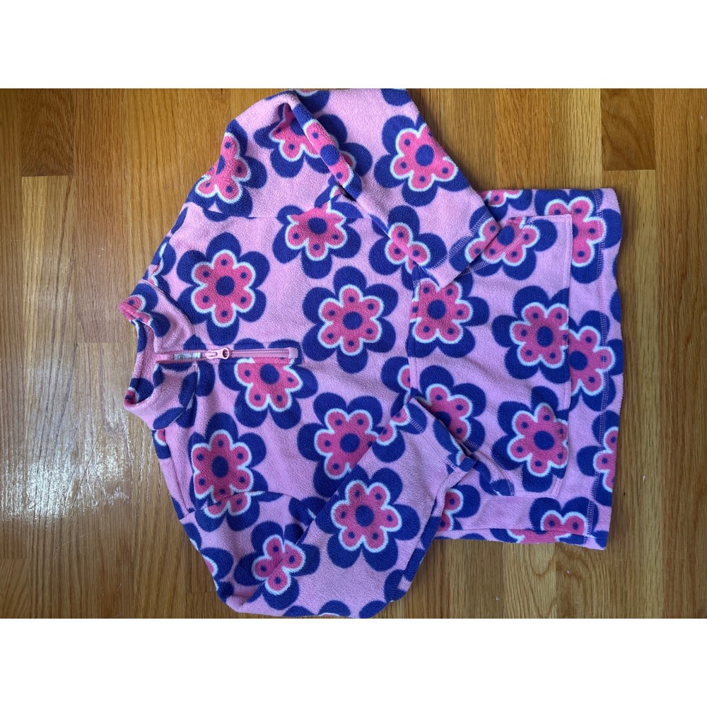 Hanna Andersson Girls Pink Floral Fleece Quarter Zip Pullover Size 120 6-7